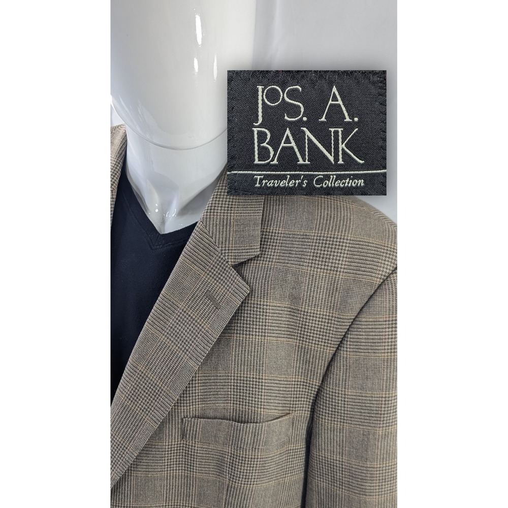 Jos. A. Bank Blazer Coat Suit Jacket Silk Wool Glenn Check Plaid 46R 48" EUC